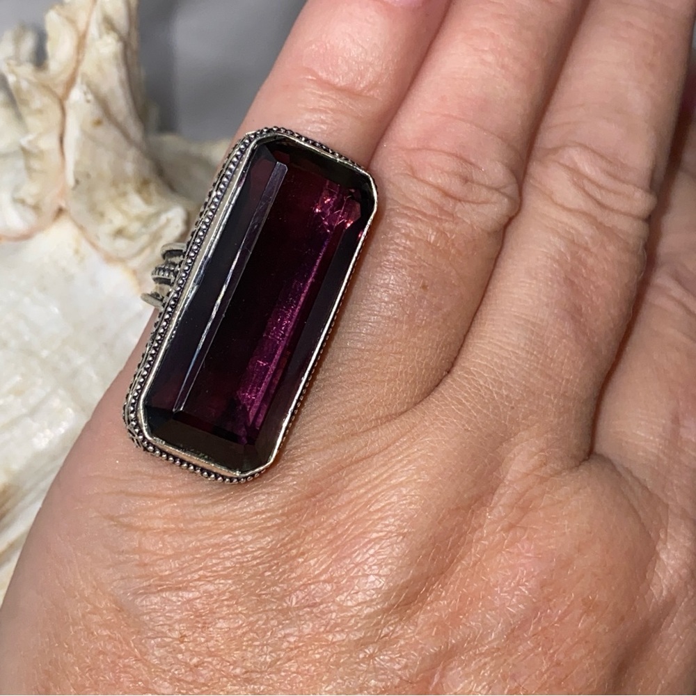 Exotic Syberian Plum Quartz Handcrafted vintage 925 ring - Picture 5 of 12